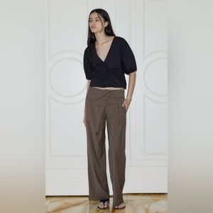 Deiji Studios Folded Wool Trousers in Sable Stripe